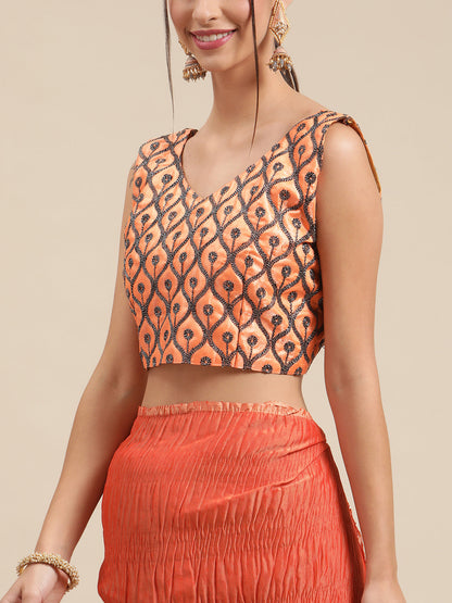 Women's Polycotton Rust Solid Belted Sarees With Blouse Piece
