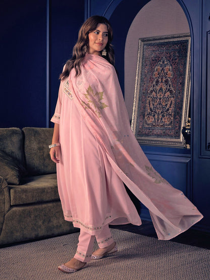 Dhiyona CH Women Embroidered Kurta Set with Printed Dupatta