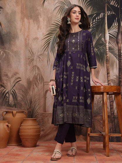 Gotta Patti Tribal Printed Yoke Kurta with Trousers with Tie Up Detail