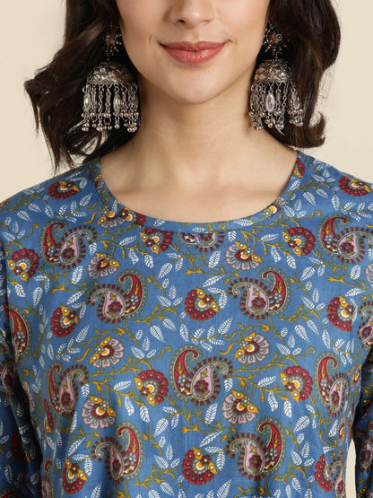 Dhiyona AN Women Ethnic Motifs Printed Panelled Pure Cotton Kurta with Sharara & With Dupatta