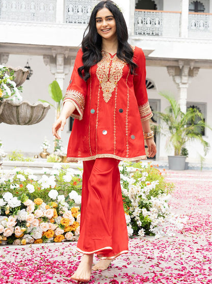 Dhiyona CH Embroidered Kurta with Bell Plazzo