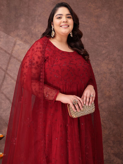 Dhiyona IN Women Floral Embroidered Thread Work Kurta with Palazzos & Dupatta