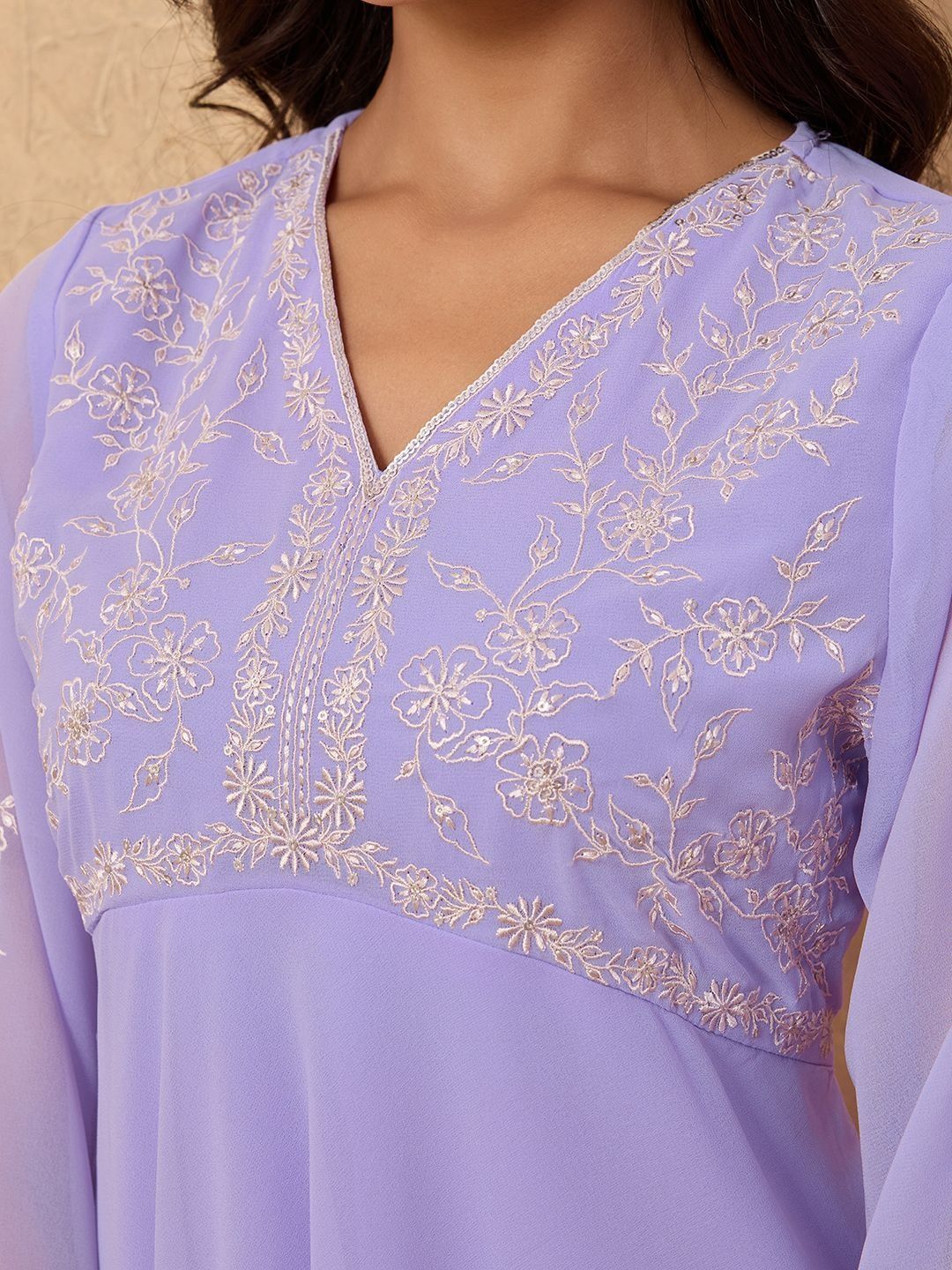 Dhiyona HOP Women Floral Embroidered A-Line Kurta with Sharara & Dupatta