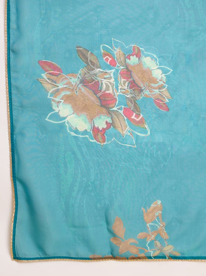 Dhiyona SN Embroidered V-Neck Kurta & Palazzos With Dupatta
