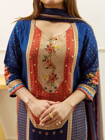 Dhiyona KL Women Ethnic Motifs Printed Regular Sequinned Kurta with Palazzos & With Dupatta
