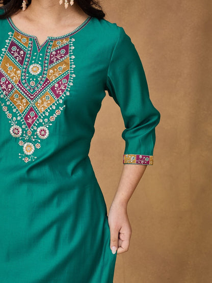 Embroidered Kurta Trousers Printed Dupatta Set