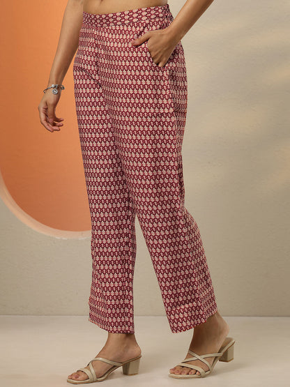 Maroon Ethnic Motifs Printed Mirror Work Straight Kurta With Palazzos & Dupatta