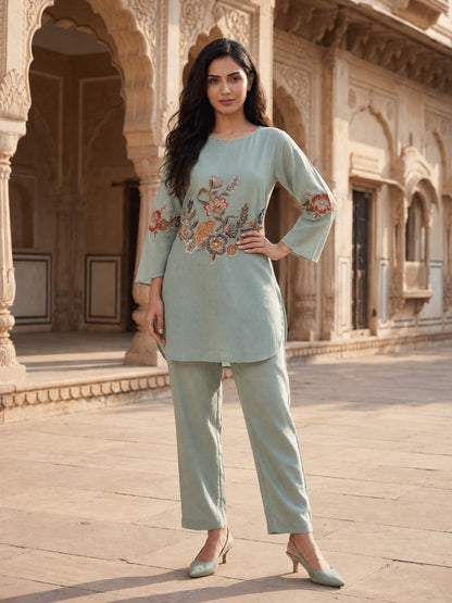 Gaur pista embroidery cotton co-ord set