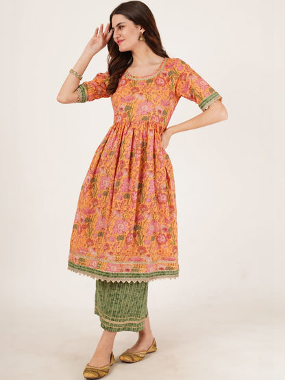 Women Floral Printed Regular Gotta Patti Pure Cotton Kurta with Palazzos