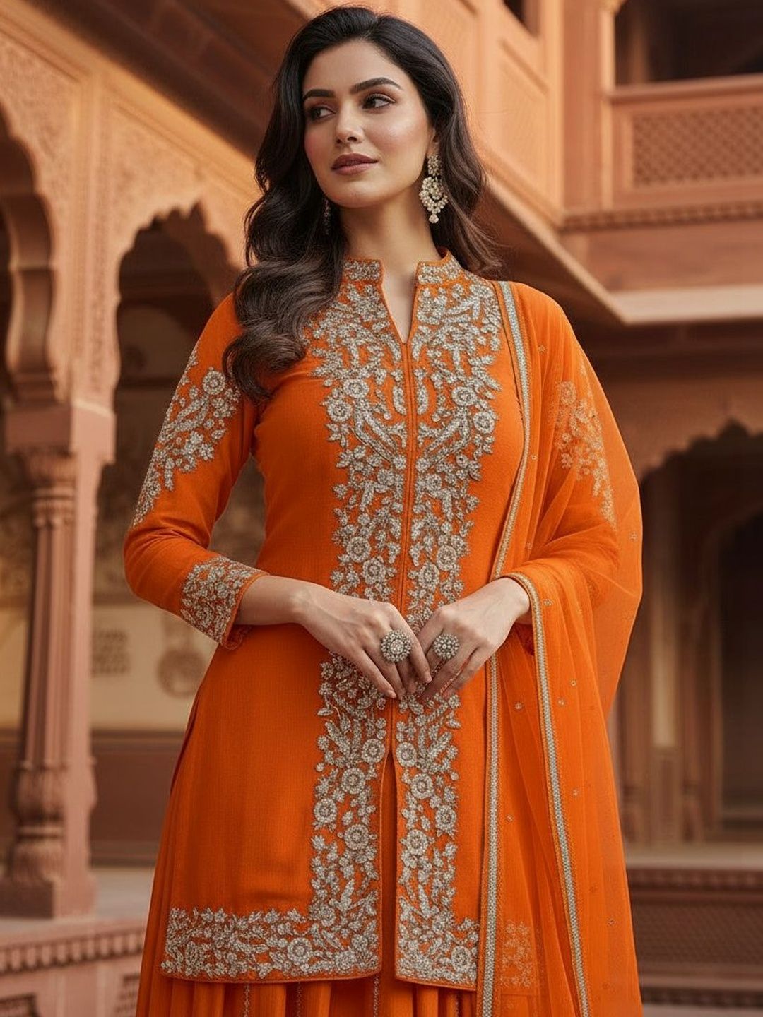Dhiyona HOP Embellished Kurti & With Dupatta Palazzos Set