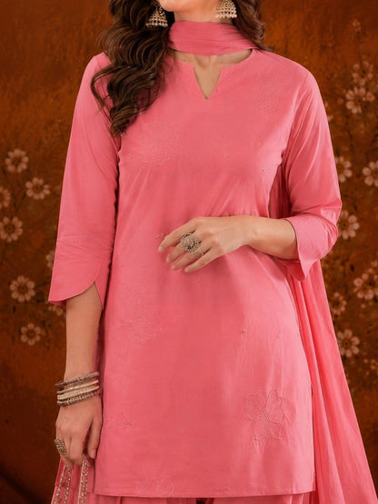 Women Ethnic Motifs Embroidered Regular Thread Work Pure Cotton Farshi Salwar Suit Set