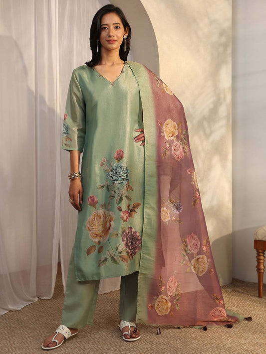 Women Floral Printed Regular Kurta with Trousers & With Dupatta