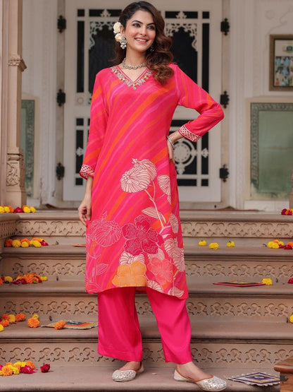 Dhiyona RR Women's Floral Printed Regular Pure Cotton Kurta with Trousers & With Dupatta