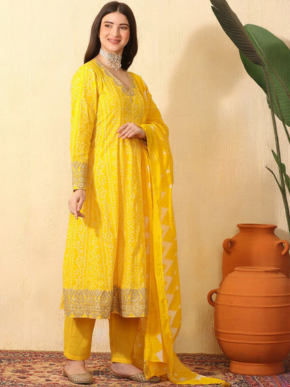 Women Ethnic Motifs Printed Regular Thread Work Pure Cotton Kurta with Trousers & With Dupatta