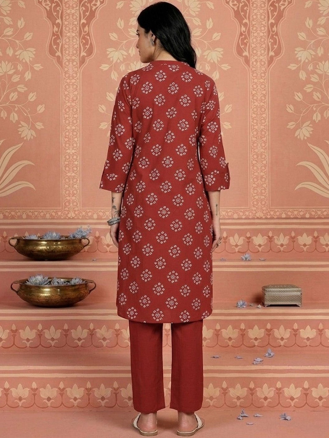 Printed Mandarin Collar Kurta & Trousers