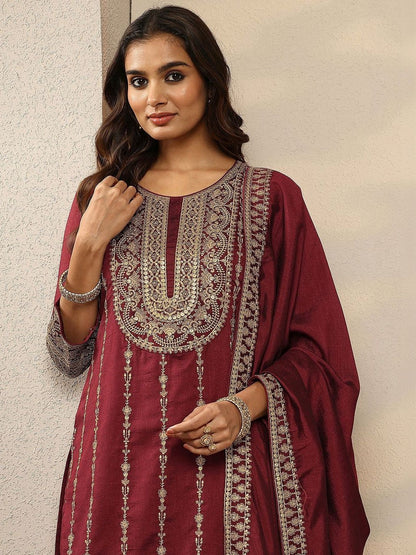 Dhiyona LL Women Ethnic Motifs Embroidered Regular Thread Work Kurta with Sharara & With Dupatta