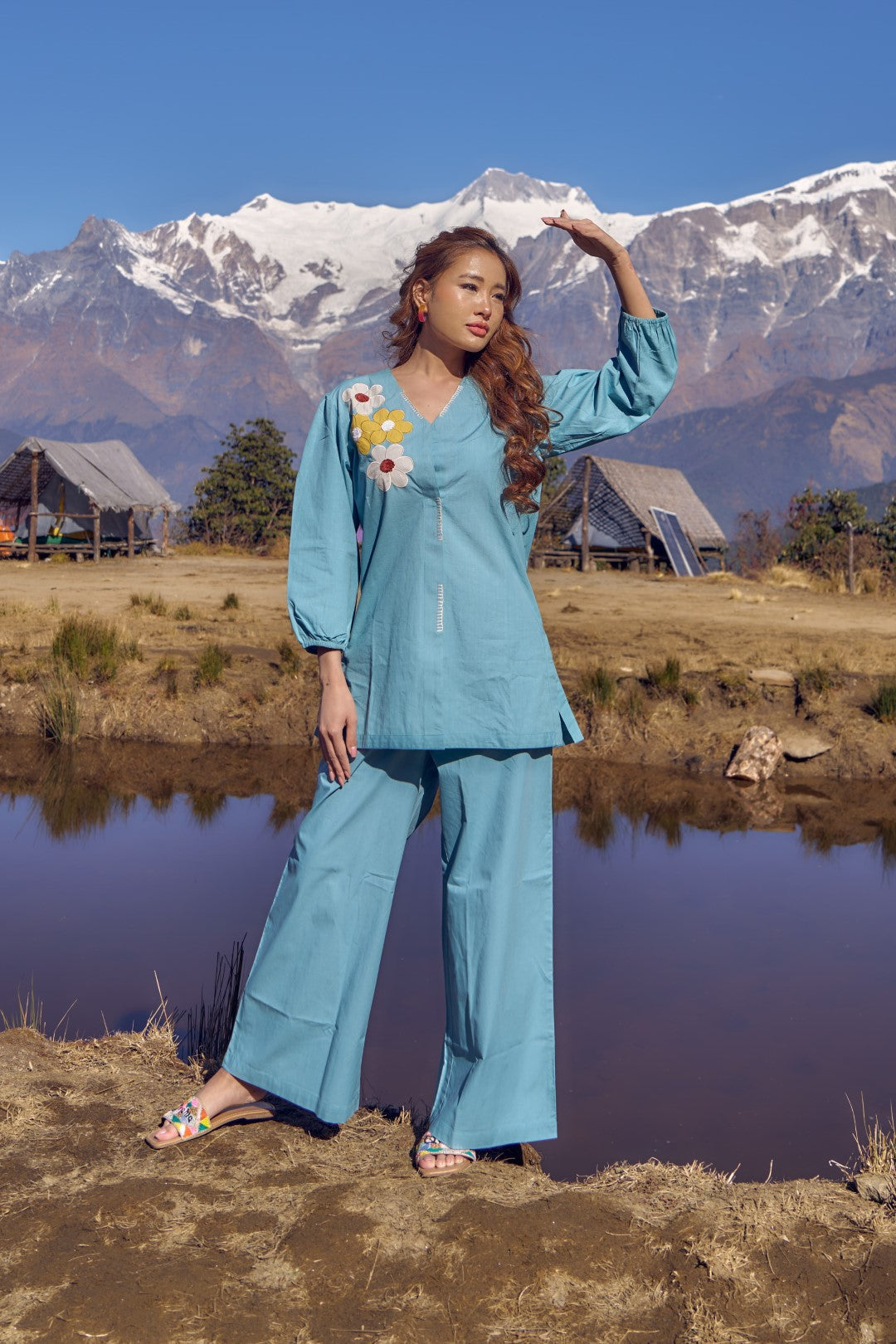 Wespret sky embroidered cotton co-ord set