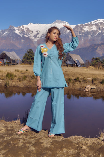 Wespret sky embroidered cotton co-ord set