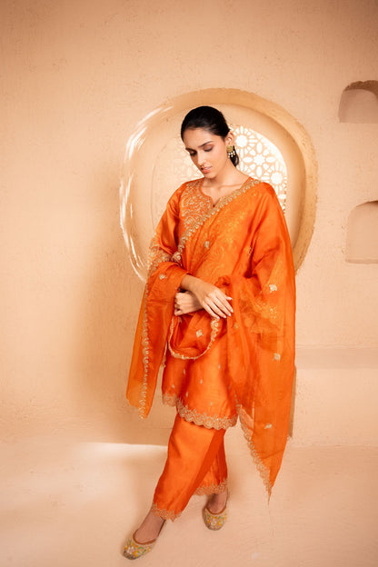 Khwaab Chanderi Embroidered Orange  Suit Set