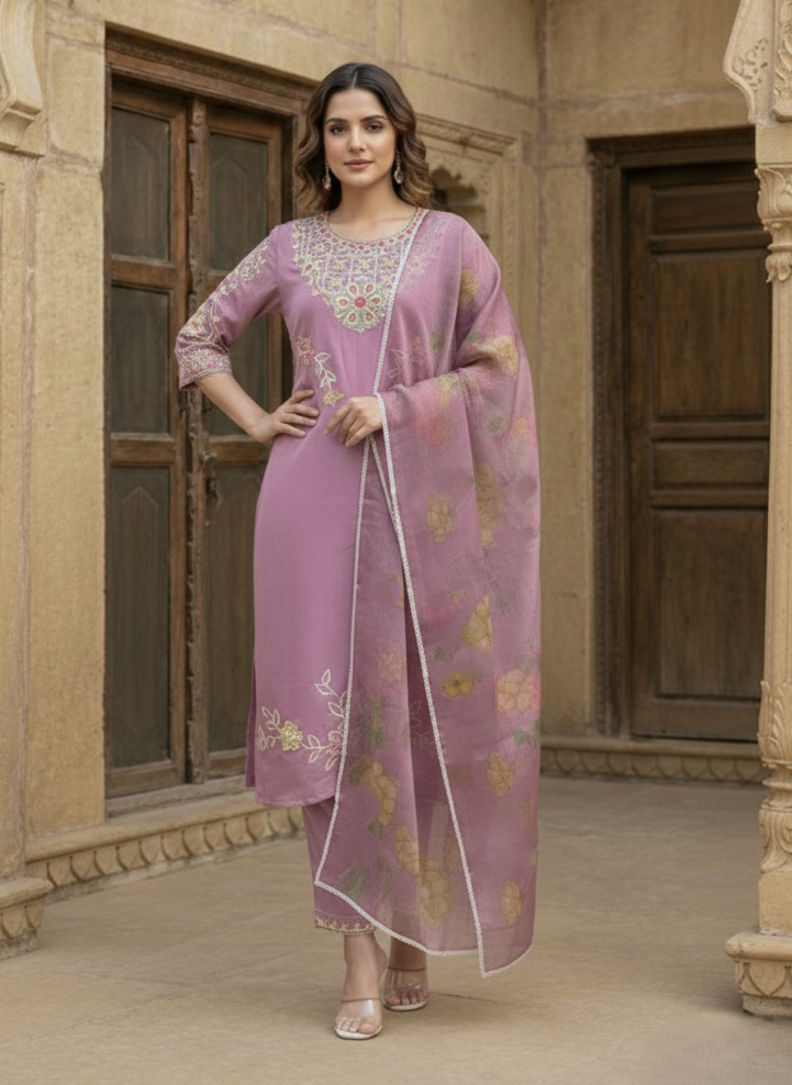 Yami Rose Embroidered Suit Set