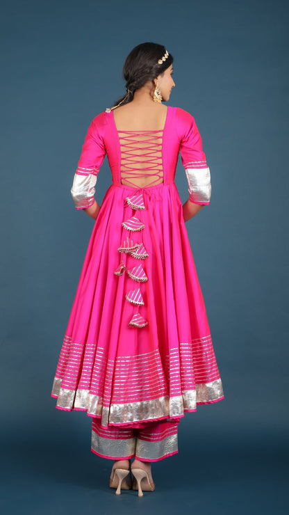 Amber Hot Pink Taffeta Silk Anarkali Set