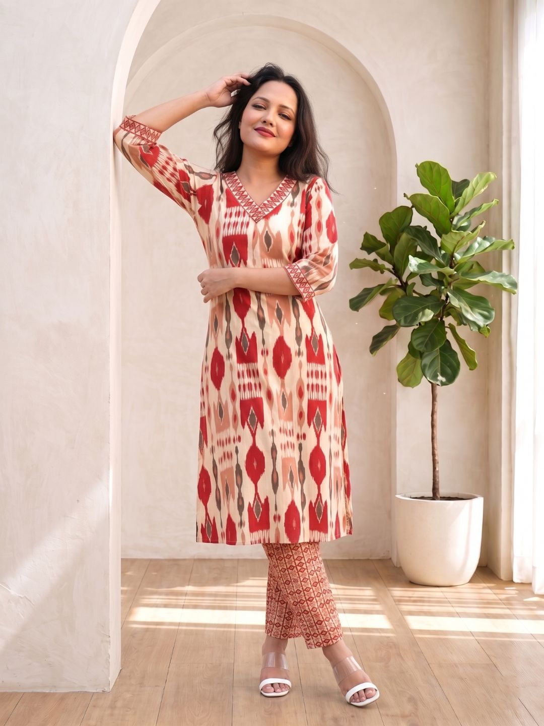 SASHA CORAL PRINTED KURTA PANT SET