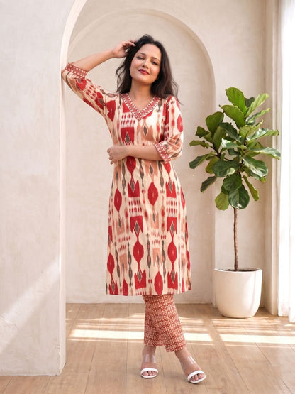 SASHA CORAL PRINTED KURTA PANT SET