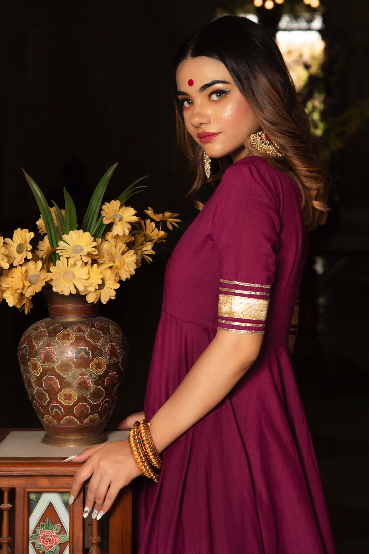 Burgundy Pure Cotton Anarkali Set