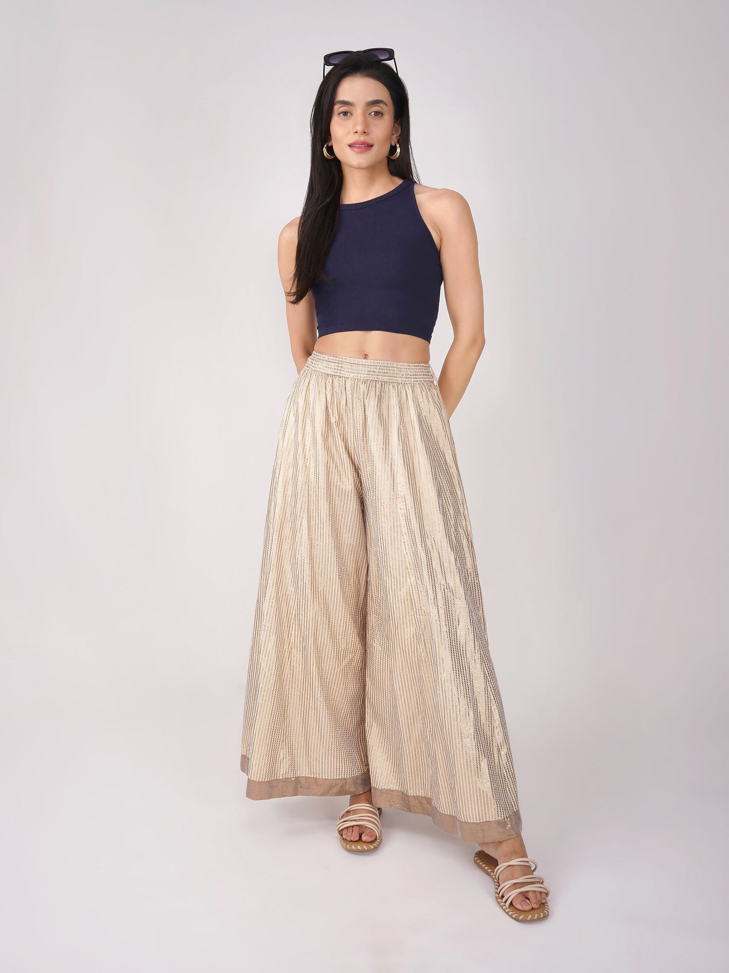 Dhiyona ST Women's Stretchy Knitted Halter Neck Blue Crop Top