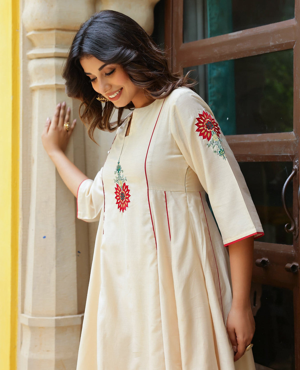 Aroma Beige Chanderi Kurta Set
