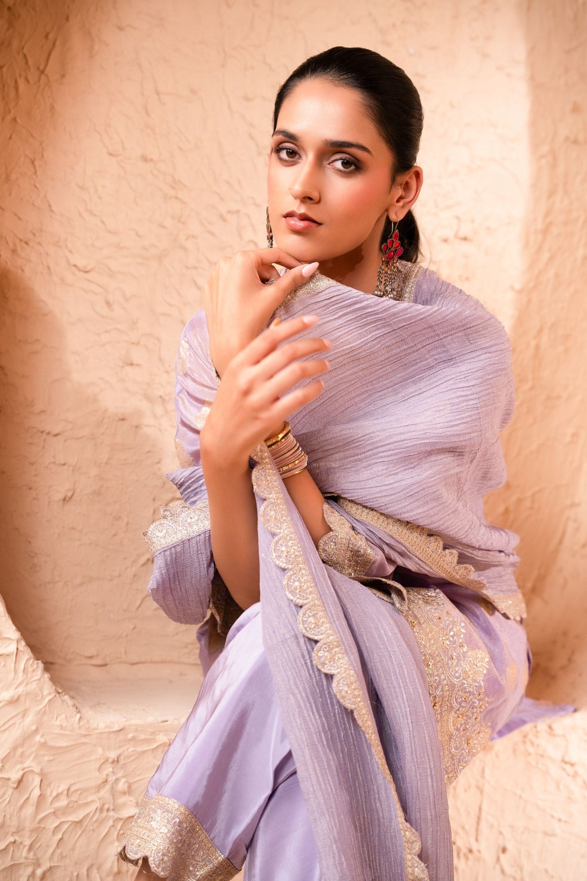 Isvan Tissue Embroidered Lavender  Suit Set