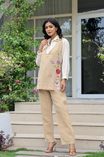 Opela almond jute embroidery co-ord set