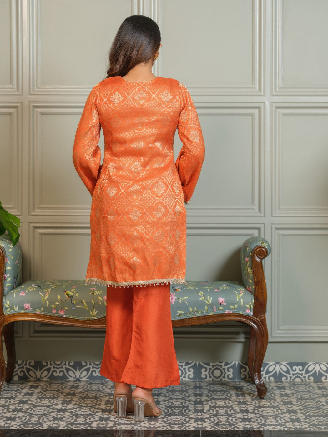 Palash Tangerine Jacquard Top Co-ord Set