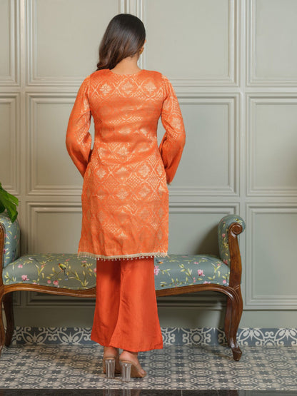 Palash Tangerine Jacquard Top Co-ord Set