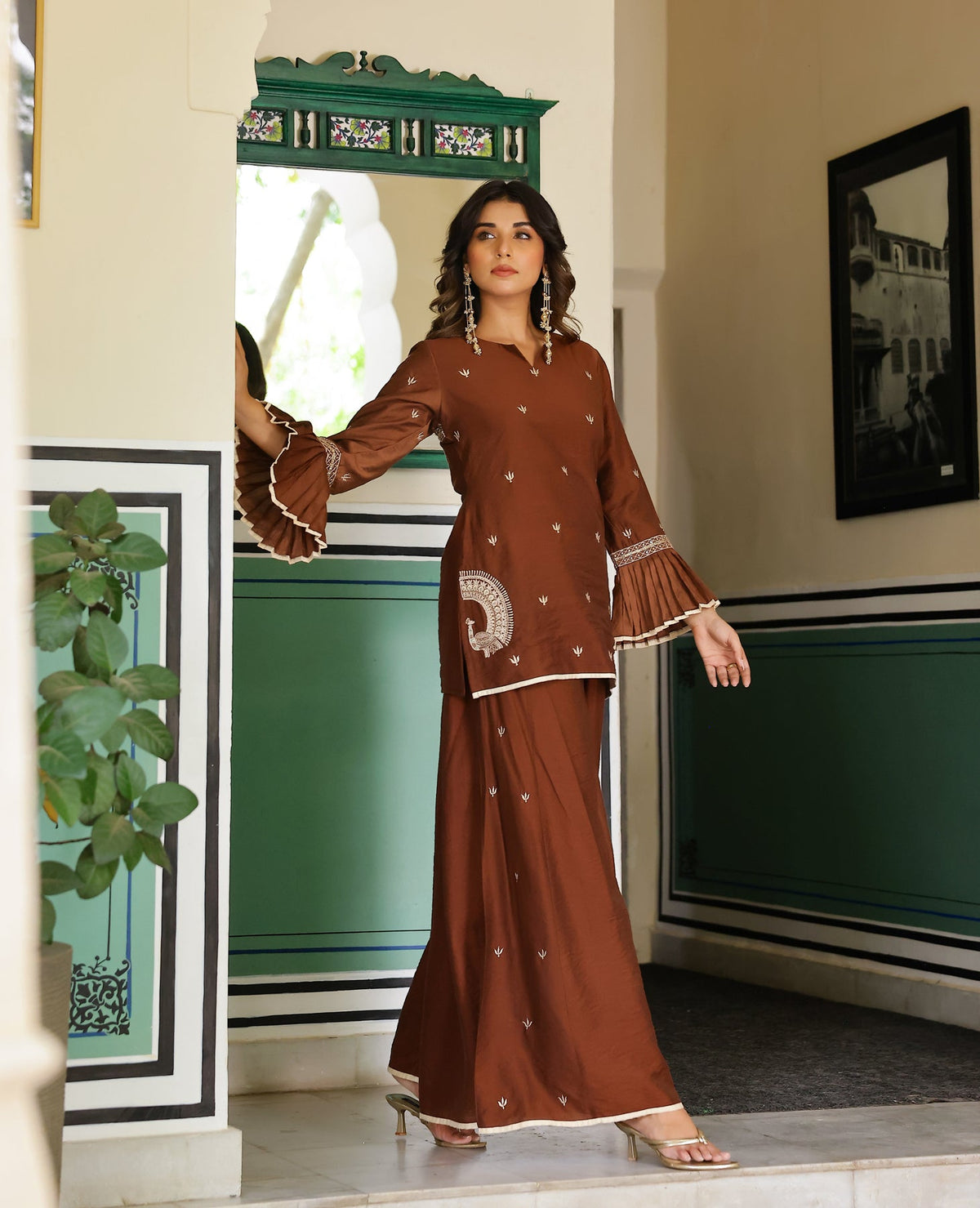Kanira Brown Chanderi Kurta Set