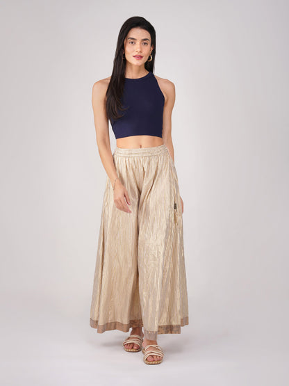 Dhiyona ST Women's Stretchy Knitted Halter Neck Blue Crop Top