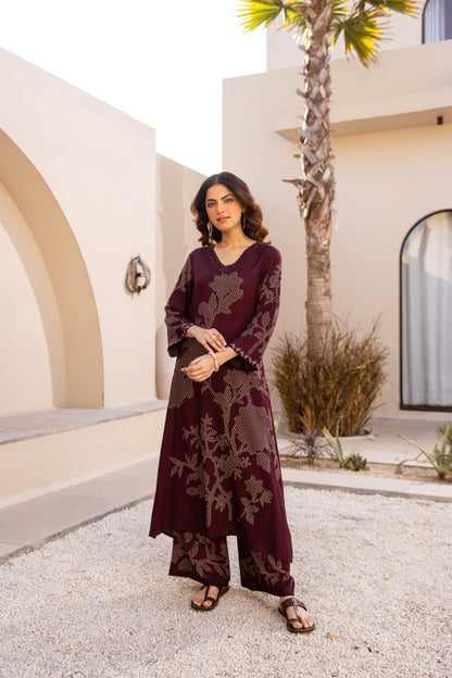 Karen cabernet printed kurta pant set