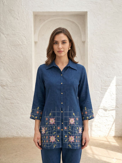 Eden navy embroidered co-ord set