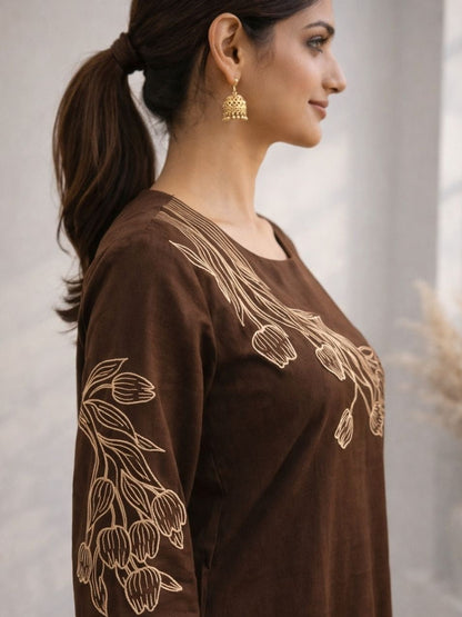Mishka Coffee Embroidered Kurta Pant Set