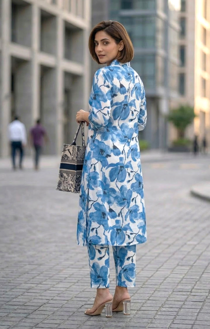 Bindiya Azure linen kurta pant set