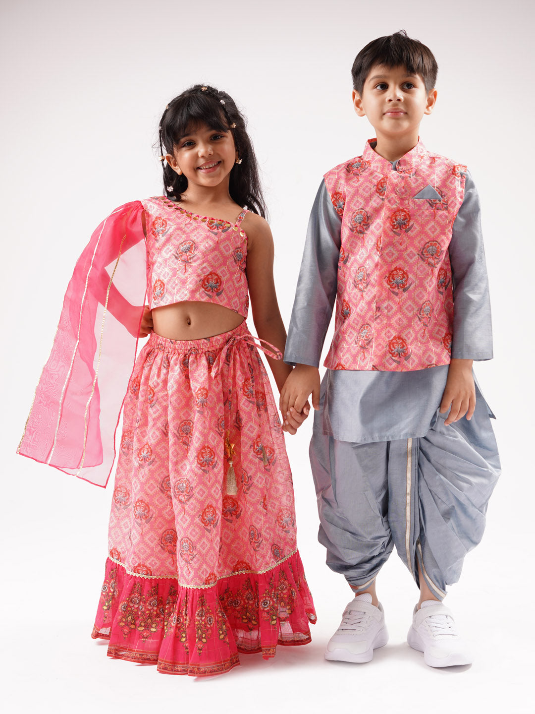 Raangoli Boys Grey Kurta with Dhotiand Jacket set