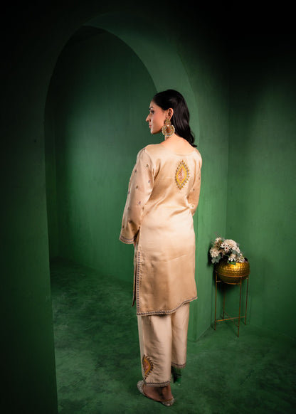 Meher Silk Chanderi Embroidered Beige  Suit Set