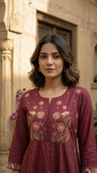 Chandri Salmon Embroidered Kurta Pant Set