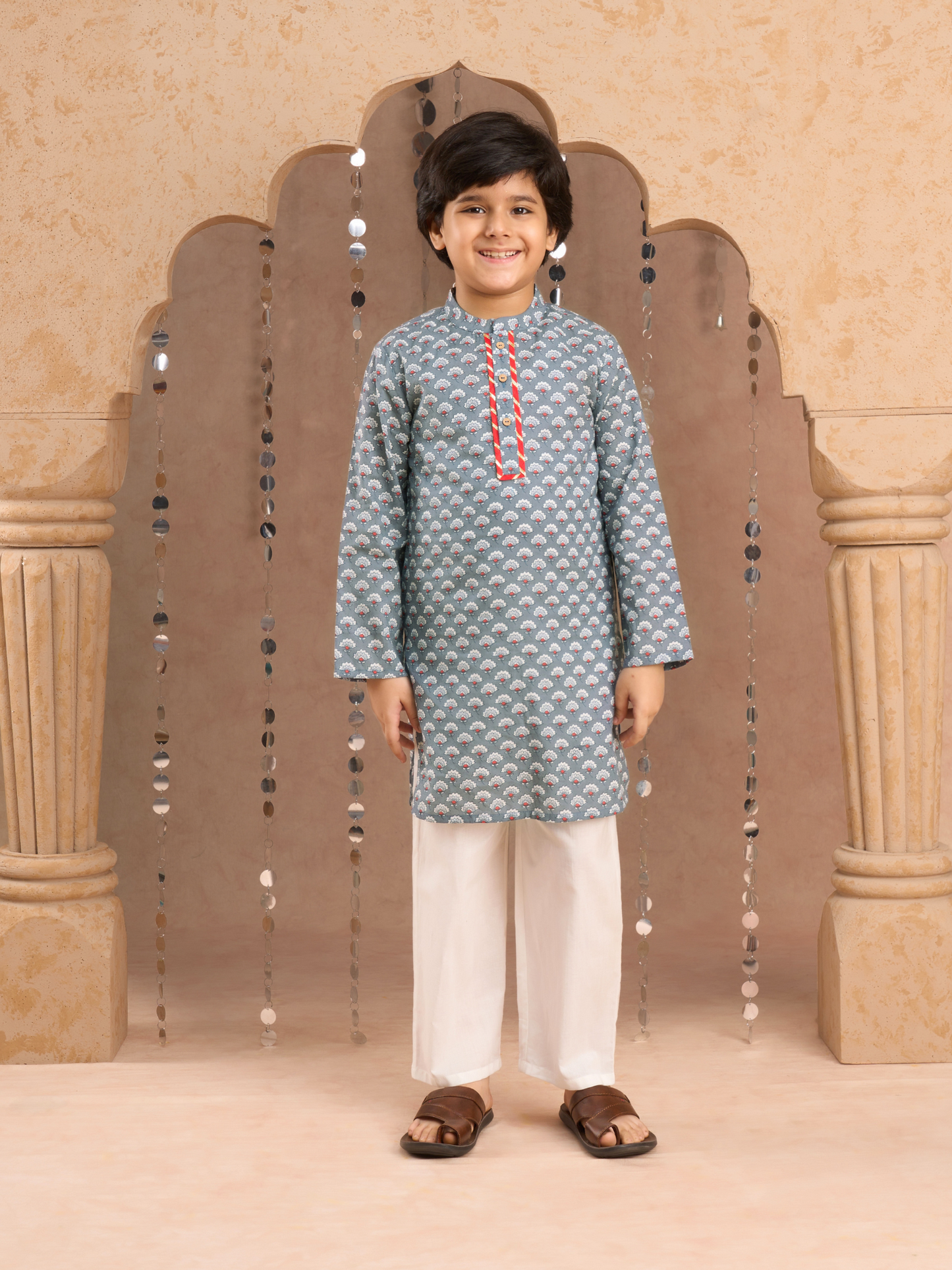 Jaipur Boys Grey  Kurta and Pyjama Ethnic Set