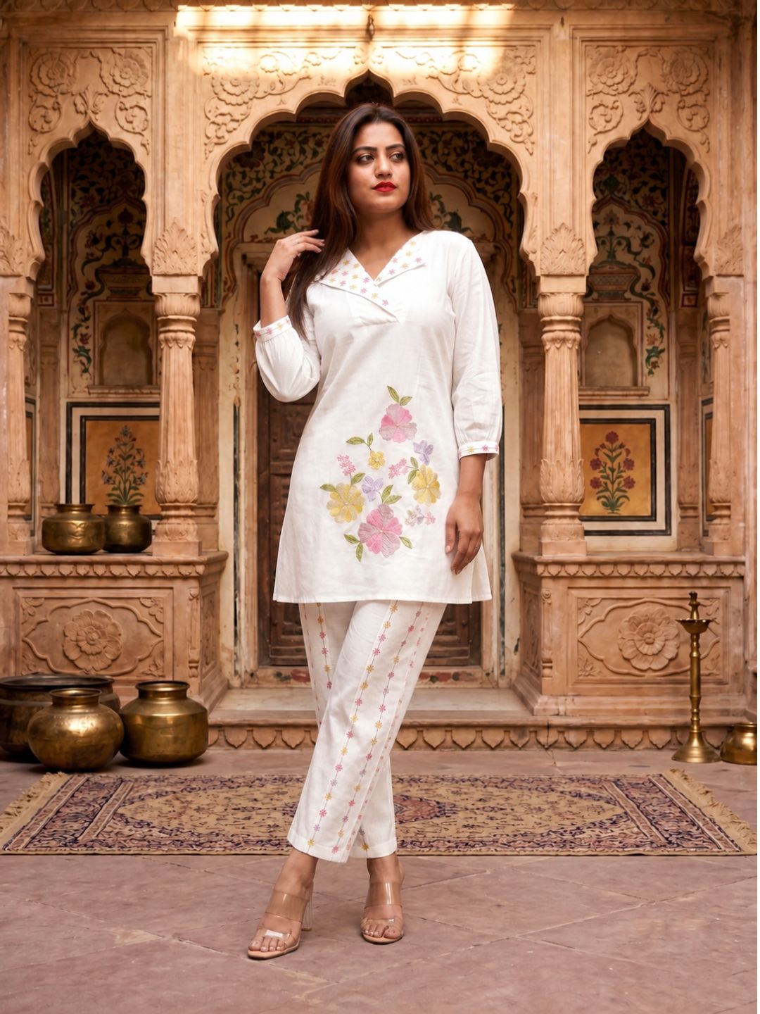 Darika Vanilla Embroidery Co-ord Set