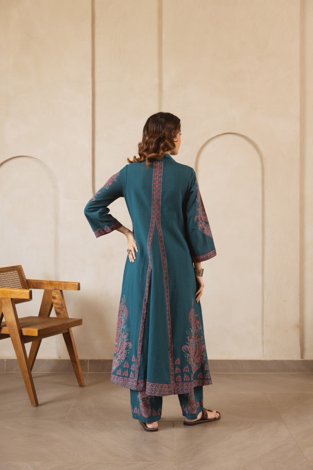 Karen cyan printed kurta pant set