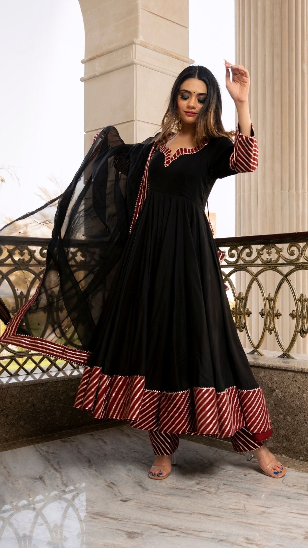 Hina Black And Maroon  Anarkali Set