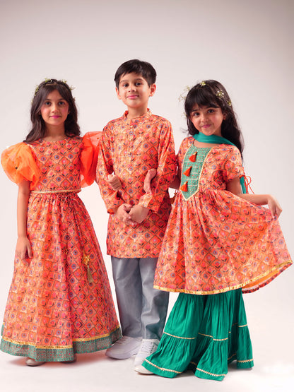 Raangoli Boys orange Kurta with Pyjama set