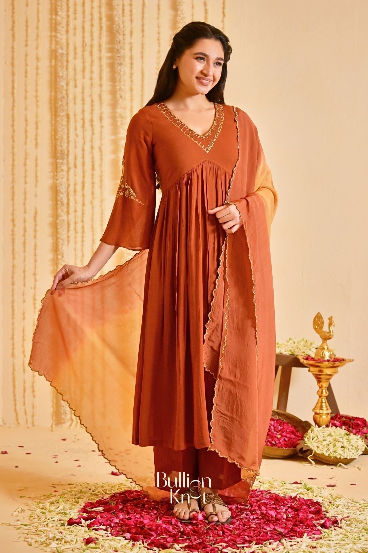 Dhiyona BN Resham Rustika Kurta Set (Dress) in Brown