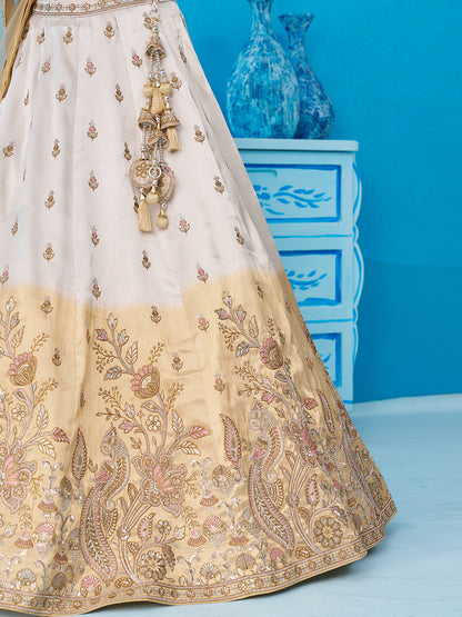 Tissue Beads & Sequins Embroidered Omber Beige and Cream Semi-Stitched Lehenga choli & Dupatta